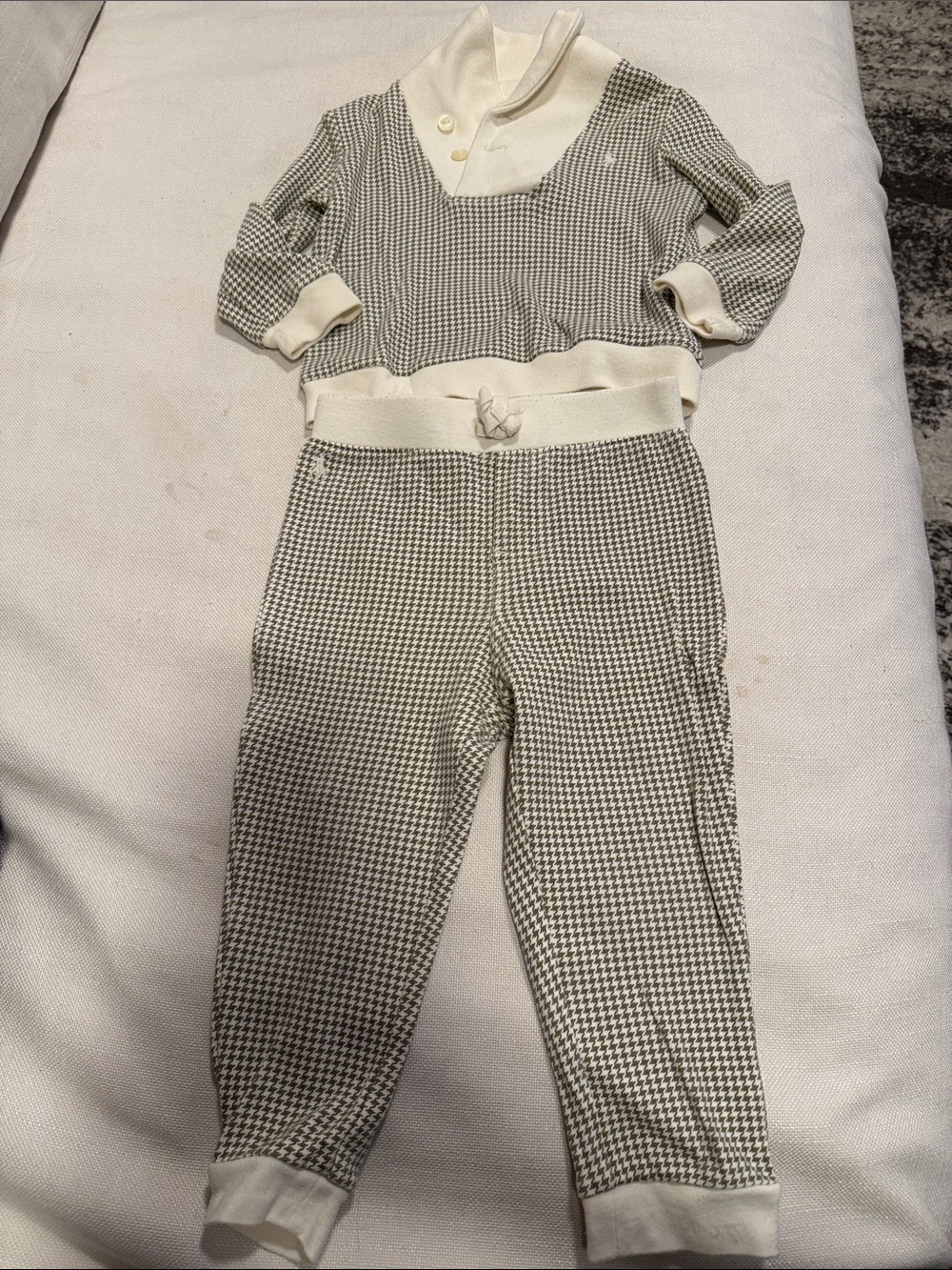 Ralph Lauren Sage and Cream Houndstooth Kids Matching Set
